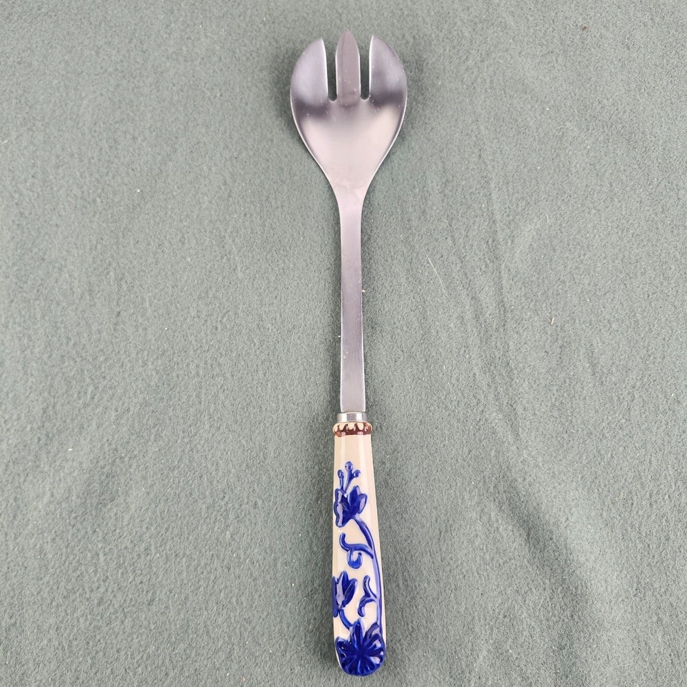 Temptations Old World‎ Stainless Steel Salad Serving Fork Floral Lace Blue